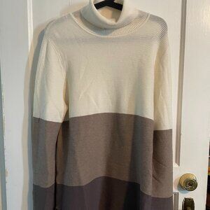 Cream and Tan Stripped Turtleneck Sweater